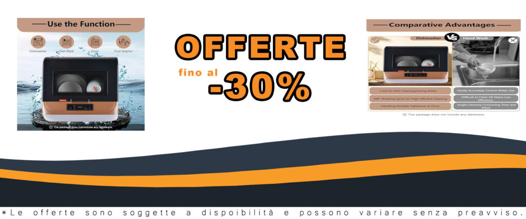 Lavastoviglie portatile Gold, ideale per appartamenti, dormitori e camper, con spruzzo rotante a 360° per una pulizia profonda.