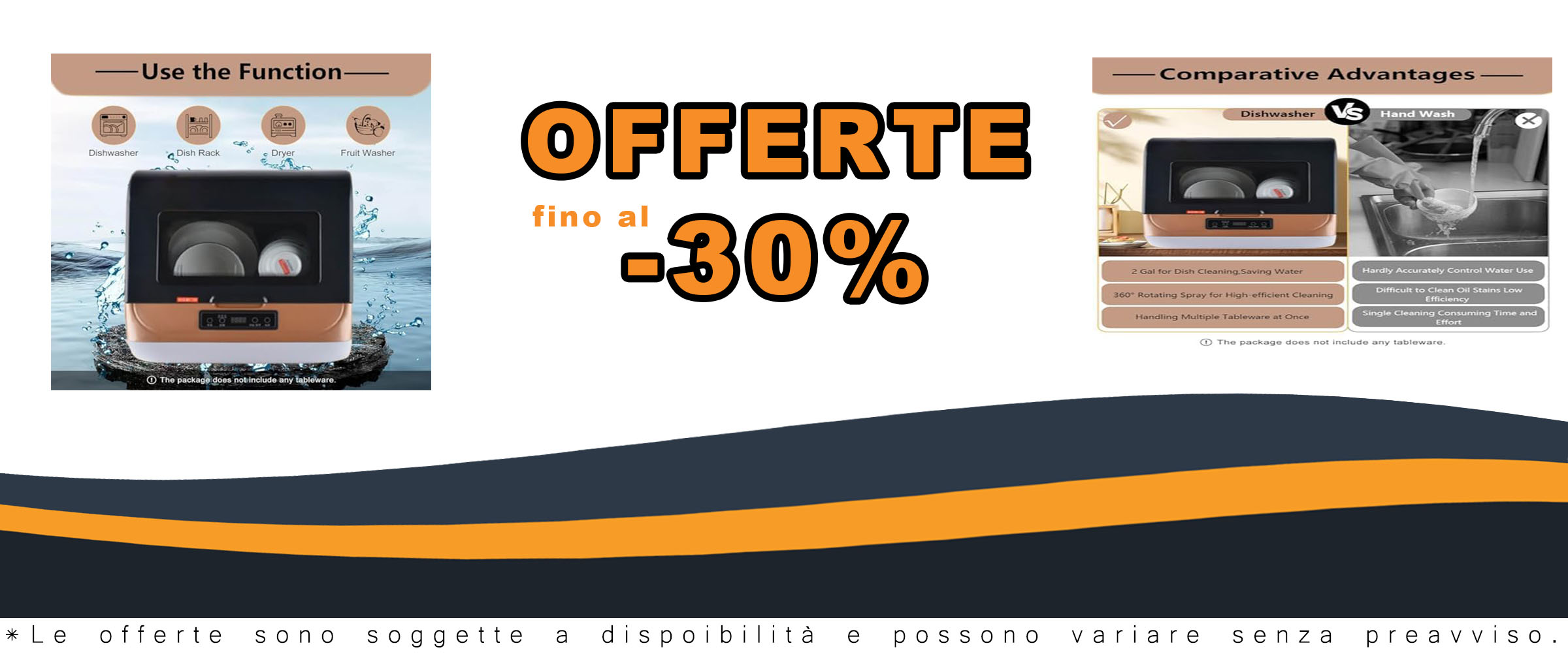 Lavastoviglie portatile Gold, ideale per appartamenti, dormitori e camper, con spruzzo rotante a 360° per una pulizia profonda.