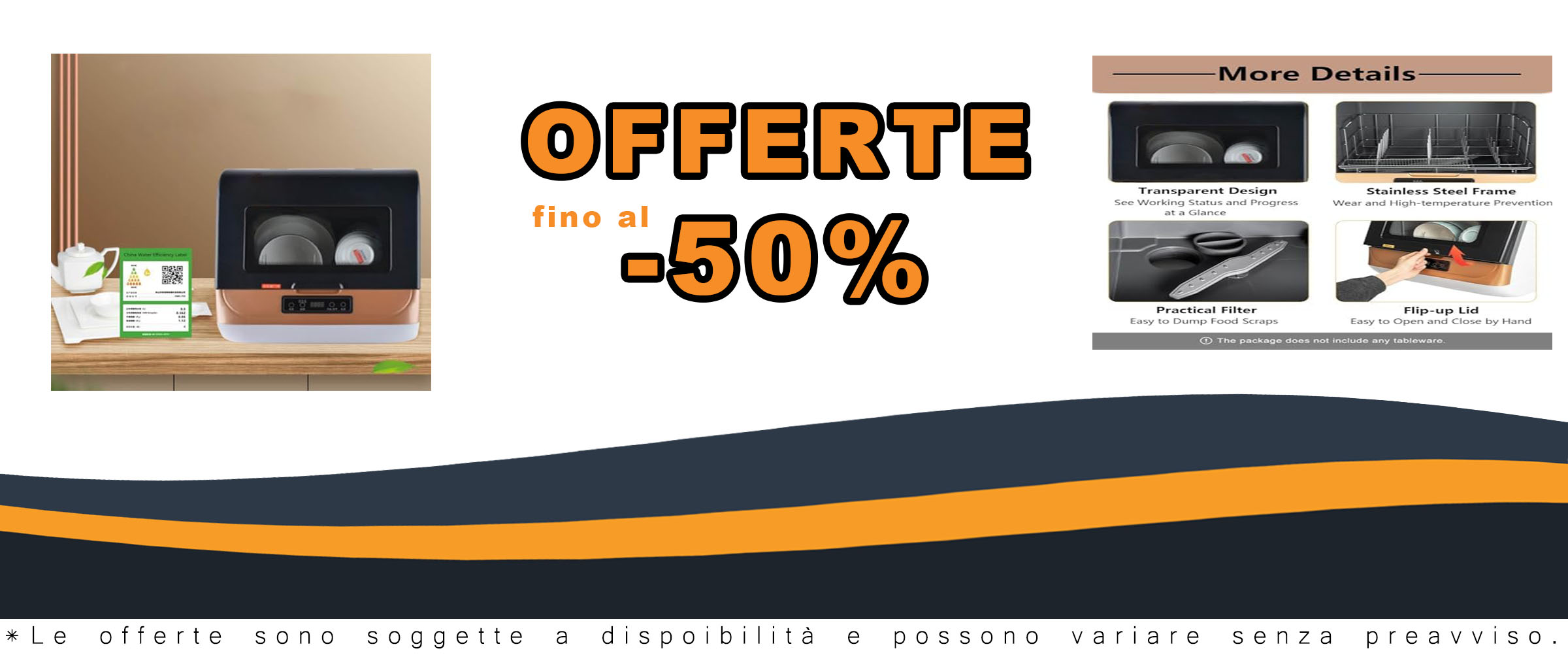 MhWrughts Lavastoviglie Portatile, modello BlackandGold, perfetta per piccole cucine e spazi ridotti.