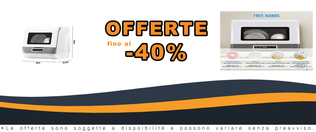 Mini lavastoviglie portatile con controllo touch, display LED e serbatoio acqua integrato, ideale per appartamenti e campeggio.