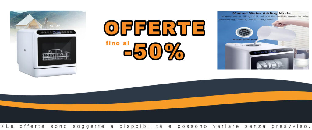 Lavastoviglie portatile MhWrghts con 6 programmi e serbatoio integrato da 5 litri, perfetta per appartamenti e camper.