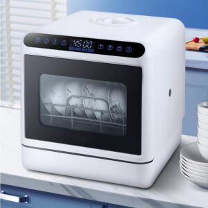 MhWrughts Lavastoviglie Portatile, compatta e pratica, ideale per cucine di appartamenti e camper, con 6 programmi di lavaggio e serbatoio da 5 litri.