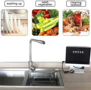 Lavastoviglie portatile a ultrasuoni per una pulizia profonda di piatti, frutta e verdura senza installazione.