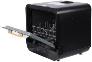 Mini lavastoviglie portatile da 850 W, ideale per appartamenti, con asciugatura all'aria e alta temperatura di lavaggio.
