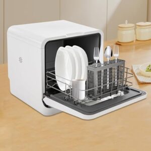 Mini lavastoviglie Comfee da appoggio, compatta, con spruzzo automatico a 360 gradi, ideale per piccoli spazi.