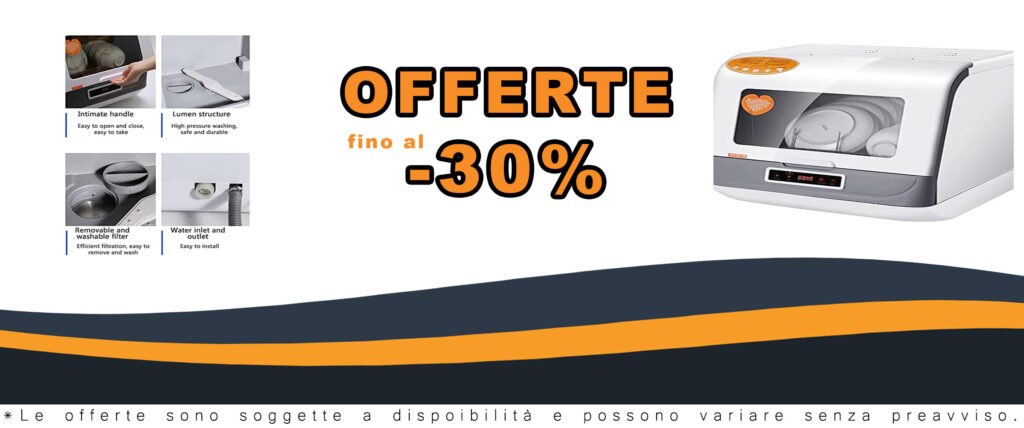 Lavastoviglie da tavolo 1200W con 6 coperti, display LED e risparmio energetico, ideale per piccole famiglie.