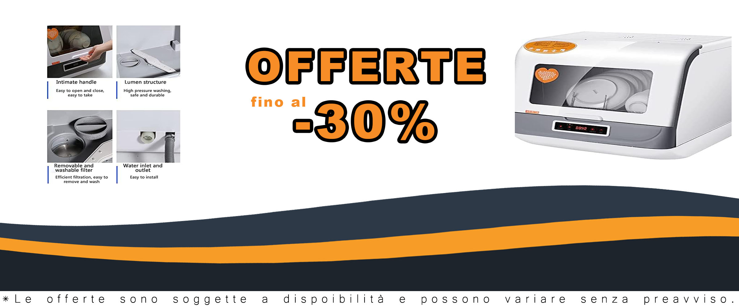 Lavastoviglie da tavolo 1200W con 6 coperti, display LED e risparmio energetico, ideale per piccole famiglie.