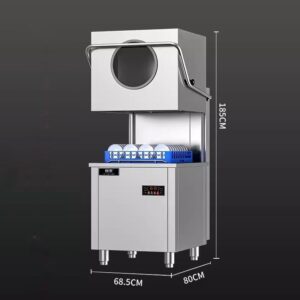 Lavastoviglie commerciale automatica con coperchio, ideale per hotel, ristoranti e mense. Design a pavimento e alta capacità.