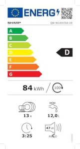 Lavastoviglie completamente integrabile Sharp QW-NI14I47DX-DE in acciaio inox, con capacità di 13 coperti e 5 programmi di lavaggio
