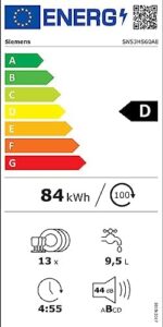 Lavastoviglie Siemens SN53HS60AE iQ300 con design parzialmente integrato, capacità per 13 coperti e compatibilità con Smart Home via Home Connect.