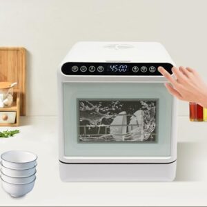 Lavastoviglie compatta portatile con serbatoio da 6 litri, ideale per piccoli spazi come appartamenti, dormitori e camper.