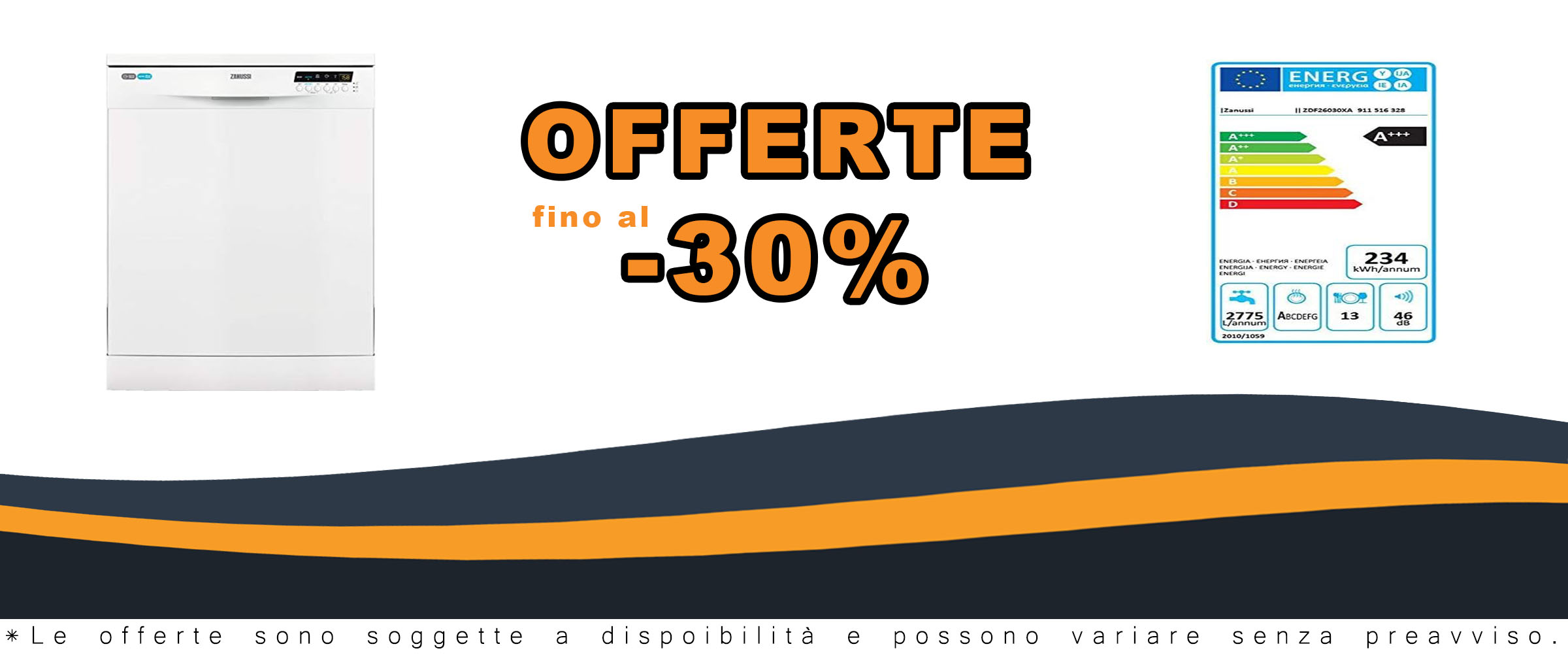 Lavastoviglie Zanussi ZDF26030WA con display LCD e motore inverter, perfetta per famiglie numerose.