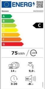 SIEMENS Lavastoviglie SN25EW09CE iQ500, elegante e silenziosa, con emotionLight e prestazioni avanzate.