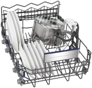 Siemens SR65ZX22ME iQ500, lavastoviglie completamente integrata, design in acciaio inox, cassetto portaposate, essiccazione con zeolite, extra silenziosa e illuminazione interna.