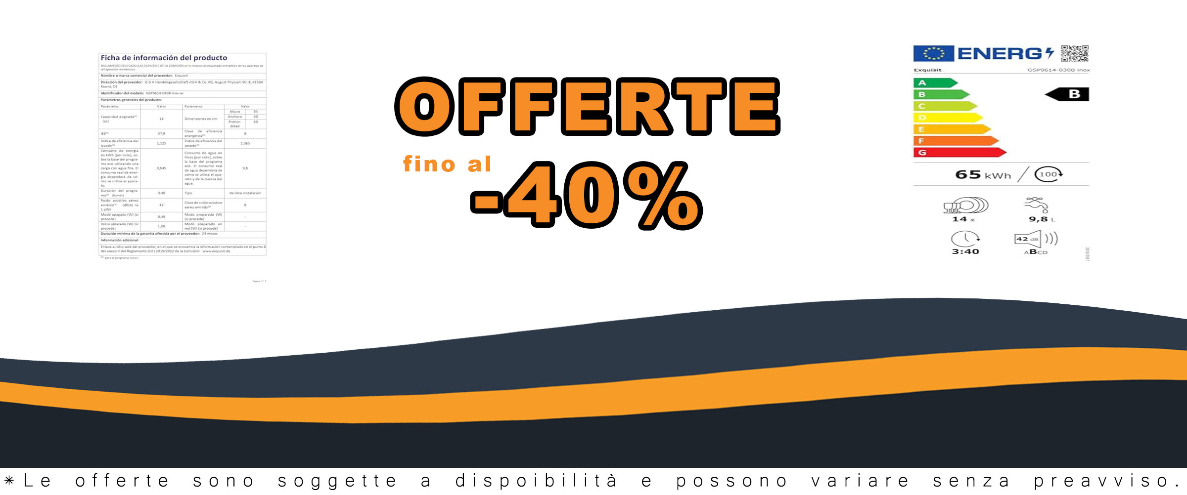 Exquisit Lavastoviglie GSP9614-030B inox, con cassetto flessibile per posate e sistema AquaStop