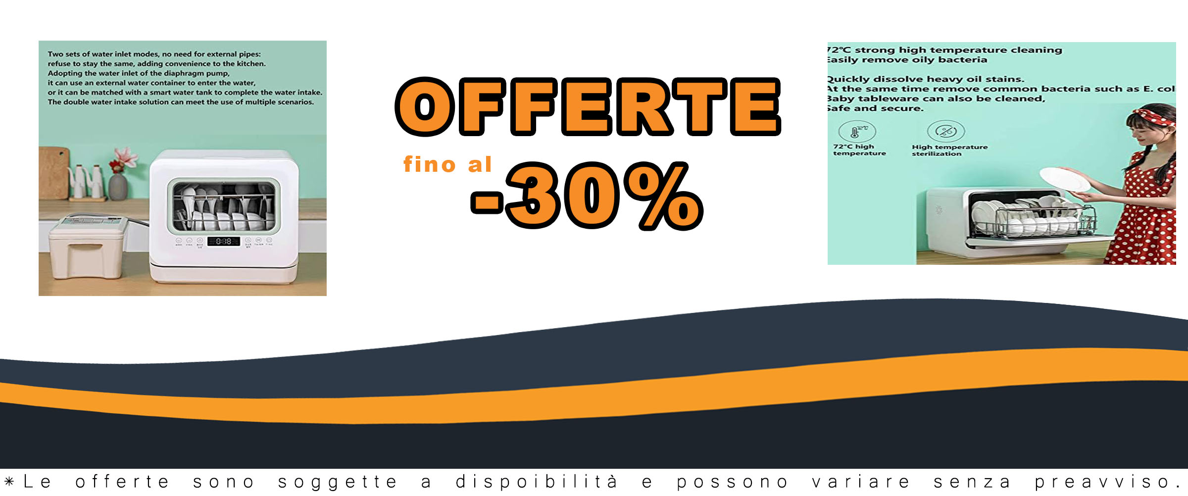Lavastoviglie da tavolo compatta con display a LED, 6 impostazioni di lavaggio e spray rotante a 360°.