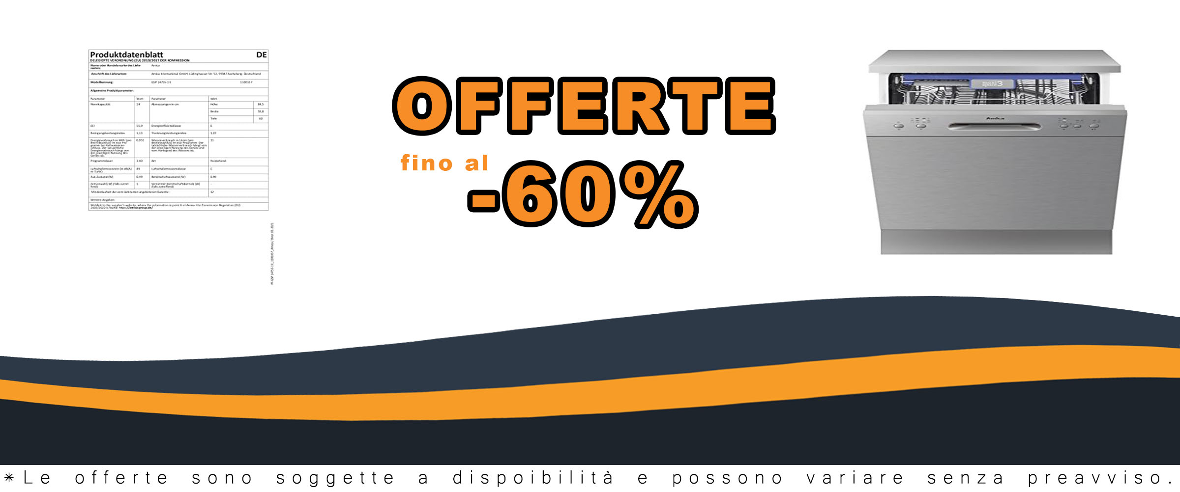 Lavastoviglie Amica GSP 14755 E a libera installazione con 14 coperti e classe energetica A++.