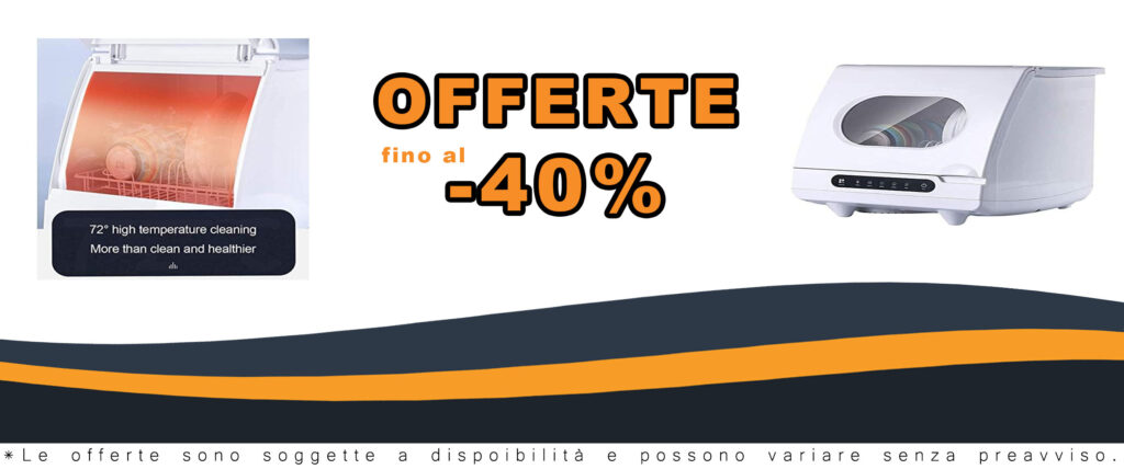 Mini lavastoviglie portatile con interno in acciaio inox e capacità per 6 coperti, ideale per appartamenti senza impianto idraulico.