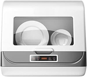 Lavastoviglie da tavolo compatta con 6 impostazioni di lavaggio, design portatile e display LED, ideale per spazi ristretti.
