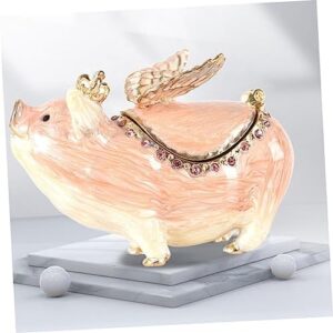 Piggy Portagioie Bigiotteria in metallo con diamanti intarsiati, ideale per bracciali, collane e anelli.