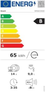 Lave-vaisselle intégrable BOSCH SMI6ECS00E SER6, 14 coperti, silenziosa e ad alta efficienza energetica, in bianco/metallic.