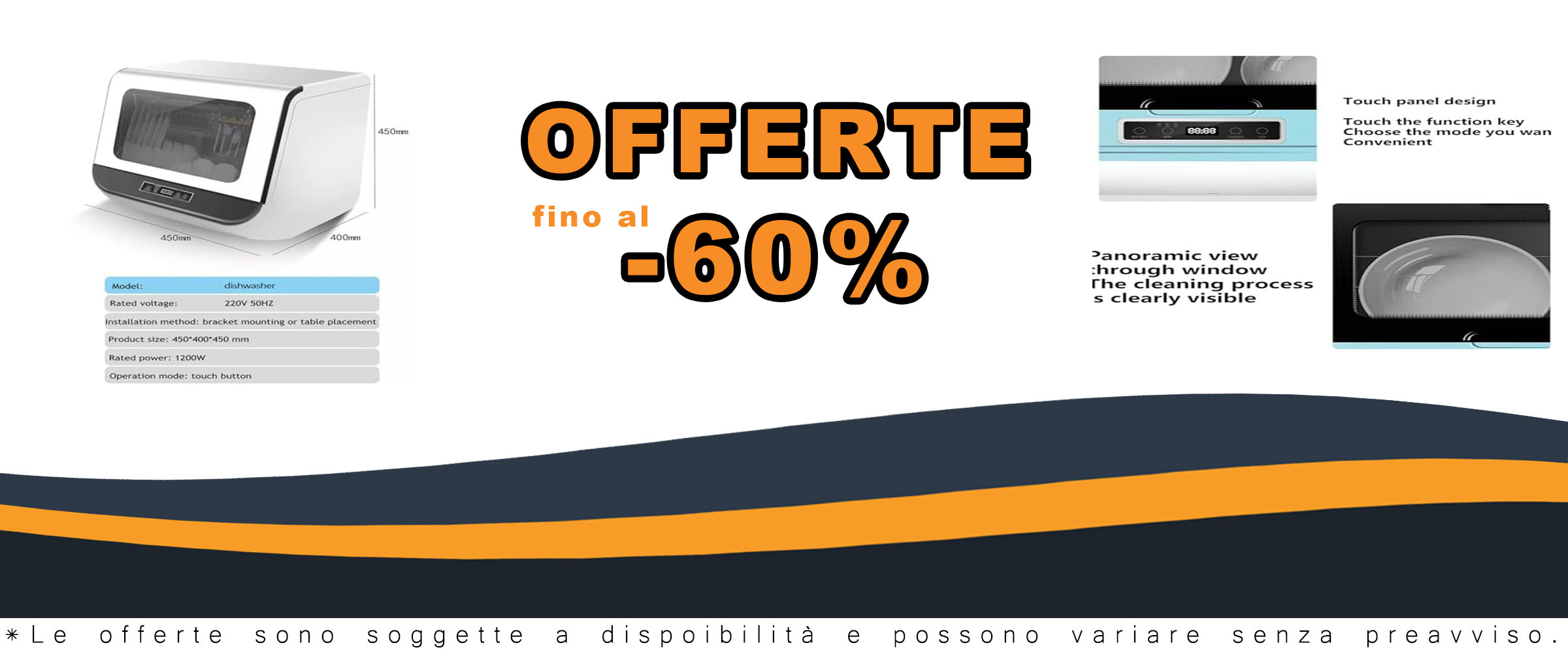 Mixtric Lavastoviglie da Tavolo, compatta e versatile, ideale per piatti, bicchieri, frutta e verdura, con display LED.