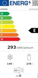 Frigorifero Hisense MQ79426SE in finitura argento con 427 litri di capacità, dotato di sistema Total No Frost e illuminazione LED.