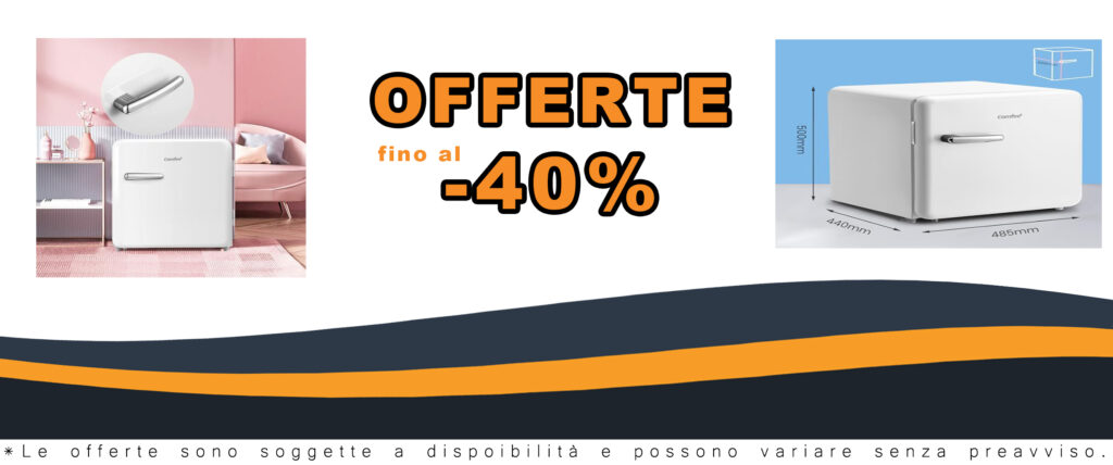COMFEE' RCD50WH2RT(E) Frigorifero Piccolo 47 Litri con Design Retrò, Mini Frigorifero Silenzioso da Tavolo