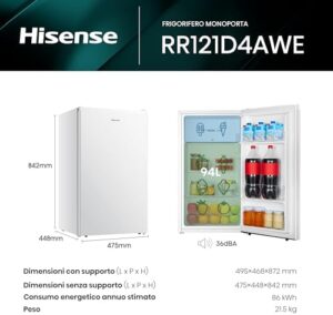 Hisense RR121D4AWE - Frigorifero Monoporta con cassetto fresh zone, Bianco, 94 L, classe E
