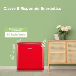 Frigorifero Comfee' RCD50RE2EURT, mini frigo da tavolo con design retrò, colore rosso e termostato regolabile, adatto per casa, ufficio e hotel.