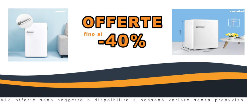 Frigorifero Comfee' RCD93WH2RT(E) con design retrò, mini frigo bianco, ideale per casa, ufficio o hotel.