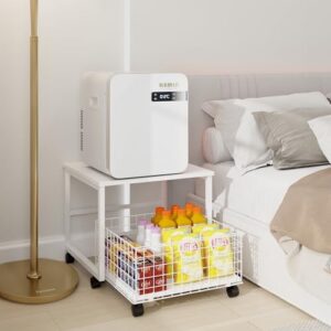 PUNCIA Mini supporto mobile per frigorifero, tavolo portatile con ruote bloccabili e cassetto cestino