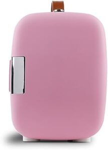 Mini frigorifero rosa da 4 litri, ideale per uso domestico e auto, dal design compatto e silenzioso