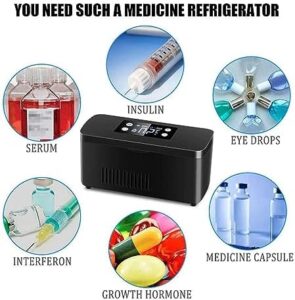 Mini frigorifero portatile per insulina e altri medicinali, ideale per viaggi, auto e casa.