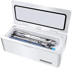 Frigorifero per medicinali con display LCD touch screen, progettato per mantenere la temperatura tra 2 e 18°C, ideale per conservare insulina e altri medicinali.