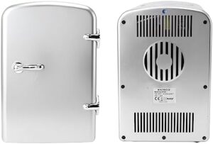 XHTLLO Mini Frigo 4L Argento, piccolo frigorifero da ufficio e auto con capacità di raffreddamento e riscaldamento