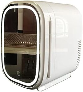 Frigorifero compatto da 8L con specchio integrato, ideale per cosmetici e prodotti di bellezza in auto e in casa.