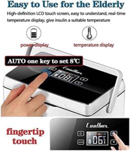 Mini frigorifero per insulina con display LED e temperatura regolabile, ideale per la conservazione dei farmaci.