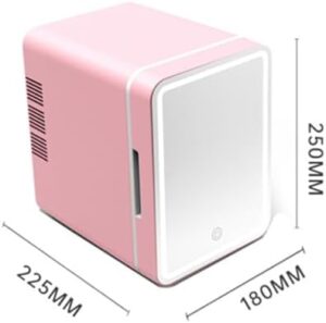 Mini frigorifero portatile bianco con specchio LED integrato, ideale per bellezza, cura della pelle e trucco.