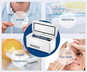 Immagine della scatola frigo KARFRI per medicina diabetica, compatta e portatile con display LED