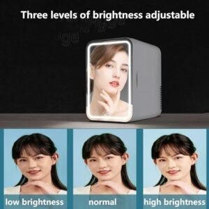 Mini frigo per cosmetici 8L con specchio e illuminazione LED, ideale per camera da letto e viaggi