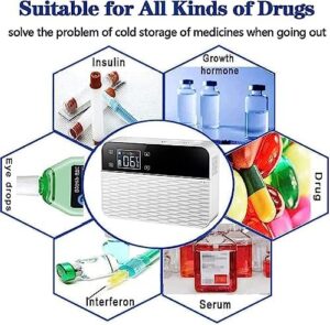 SKIHOT Frigorifero per Medicinali, dispositivo di raffreddamento per insulina e farmaci, portatile e ricaricabile, con capacità di mantenere i farmaci freschi tra 0-18 ℃ per 6 ore.