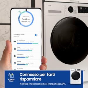 Samsung Lavasciuga Crystal WiFi WD90DG5B15BEET, lavasciuga innovativa con WiFi, Ecobubble e vapore igienizzante.