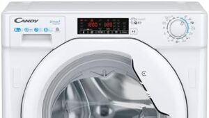 Immagine della lavasciuga Candy Smart Inverter da incasso, modello CBDO485TWME/1-S, bianca, con Wi-Fi, NFC, avvio programmabile e programma lana.  