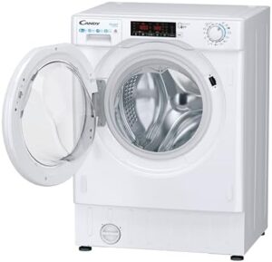 Immagine della lavasciuga Candy Smart Inverter da incasso, modello CBDO485TWME/1-S, bianca, con Wi-Fi, NFC, avvio programmabile e programma lana.  