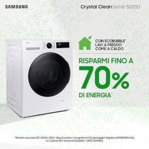 Samsung Lavasciuga Crystal WiFi WD11DG5B15BEET, con tecnologia Ecobubble e Vapore Igienizzante