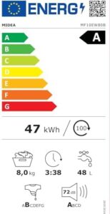 Midea MF10EW80B Lavatrice Slim 8 kg, 1400 giri, Classe A, con funzione vapore e motore BLDC  