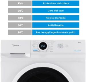Midea MF100W70/E Lavatrice a Carica Frontale, 7 kg, 40cm di profondità Slim Design, 1200 Giri, Hygiene 90 ℃, Colore Bianco