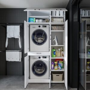 Immagine dell'armadietto ROOMART Dora per lavatrice e asciugatrice, disponibile in quattro colori, con ante e tavola estraibile