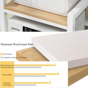 Kit Supporto per Asciugatrice Regolabile in Altezza, Scaffale per incolonnamento lavatrice e asciugatrice, White frame+teak